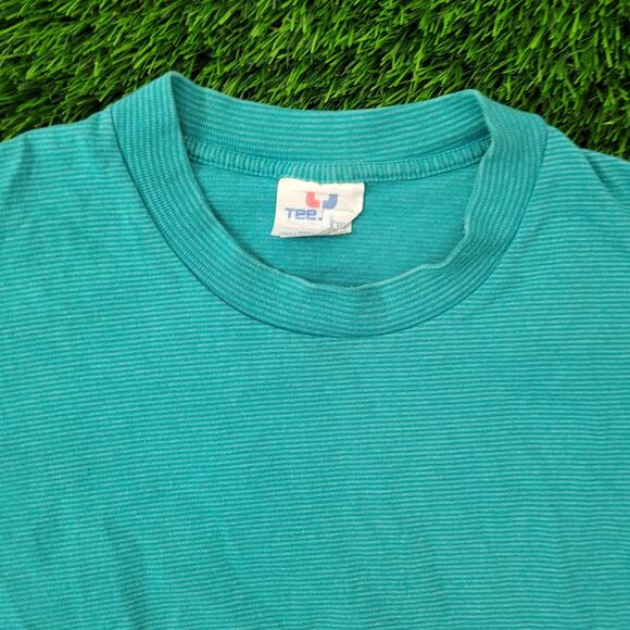 Vintage 90s MOD Stripes Blank Shirt S/M 20x28 Blue USA - Picture 9 of 13